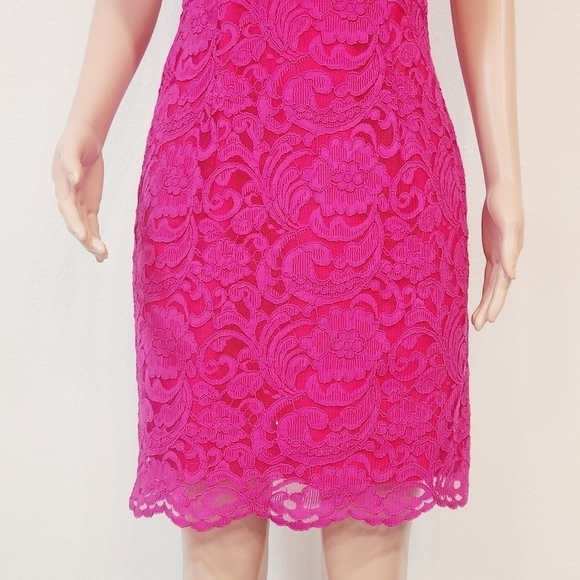 Alexia Admor Hot Pink Lace Dress Lined With Bow Back Details Size M - Picture 4 of 13